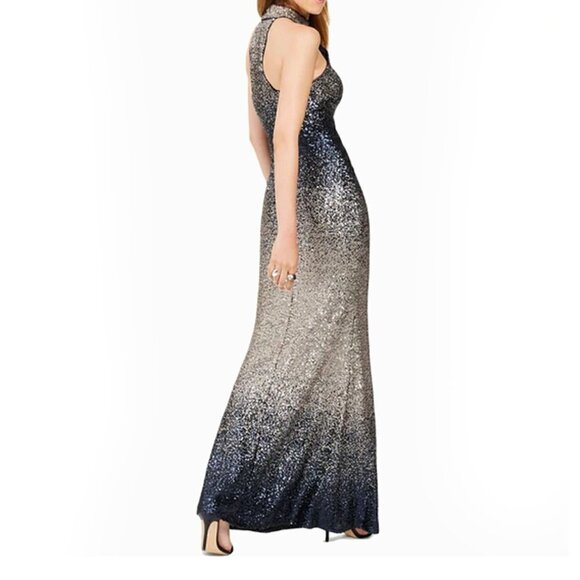 Betsy & Adam Size 2 Long Dress Gown Ombre Sequins Mock Neck Sleeveless Blue - Picture 2 of 14